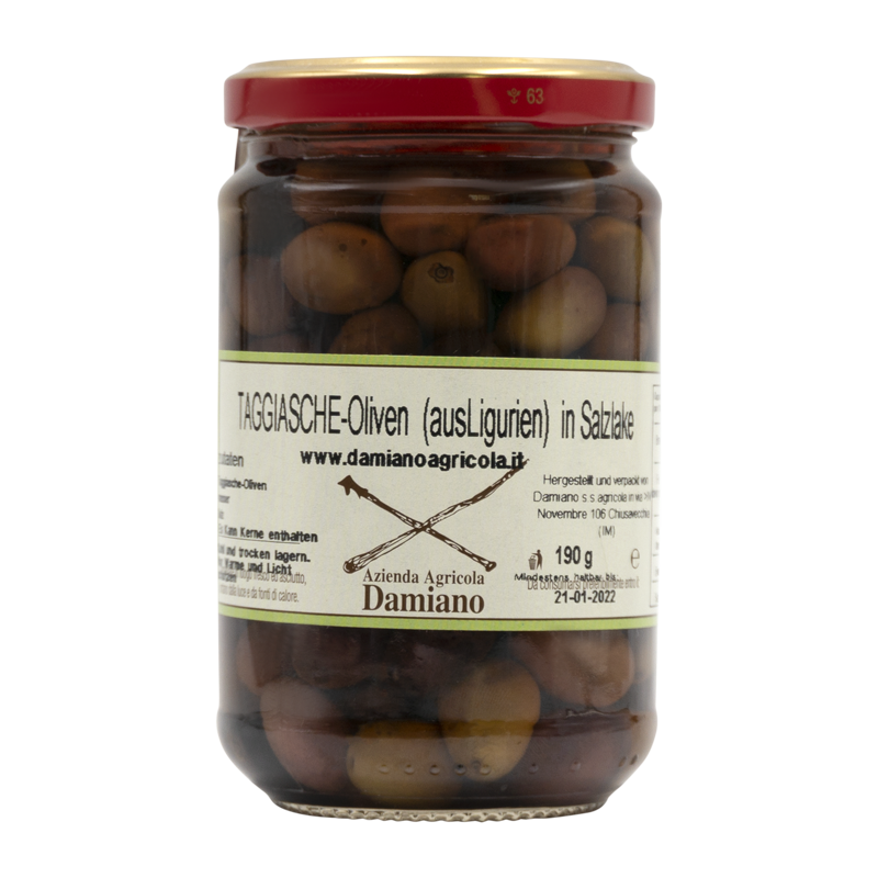 Taggiasca Oliven in Salzlake aus Ligurien 190 g 